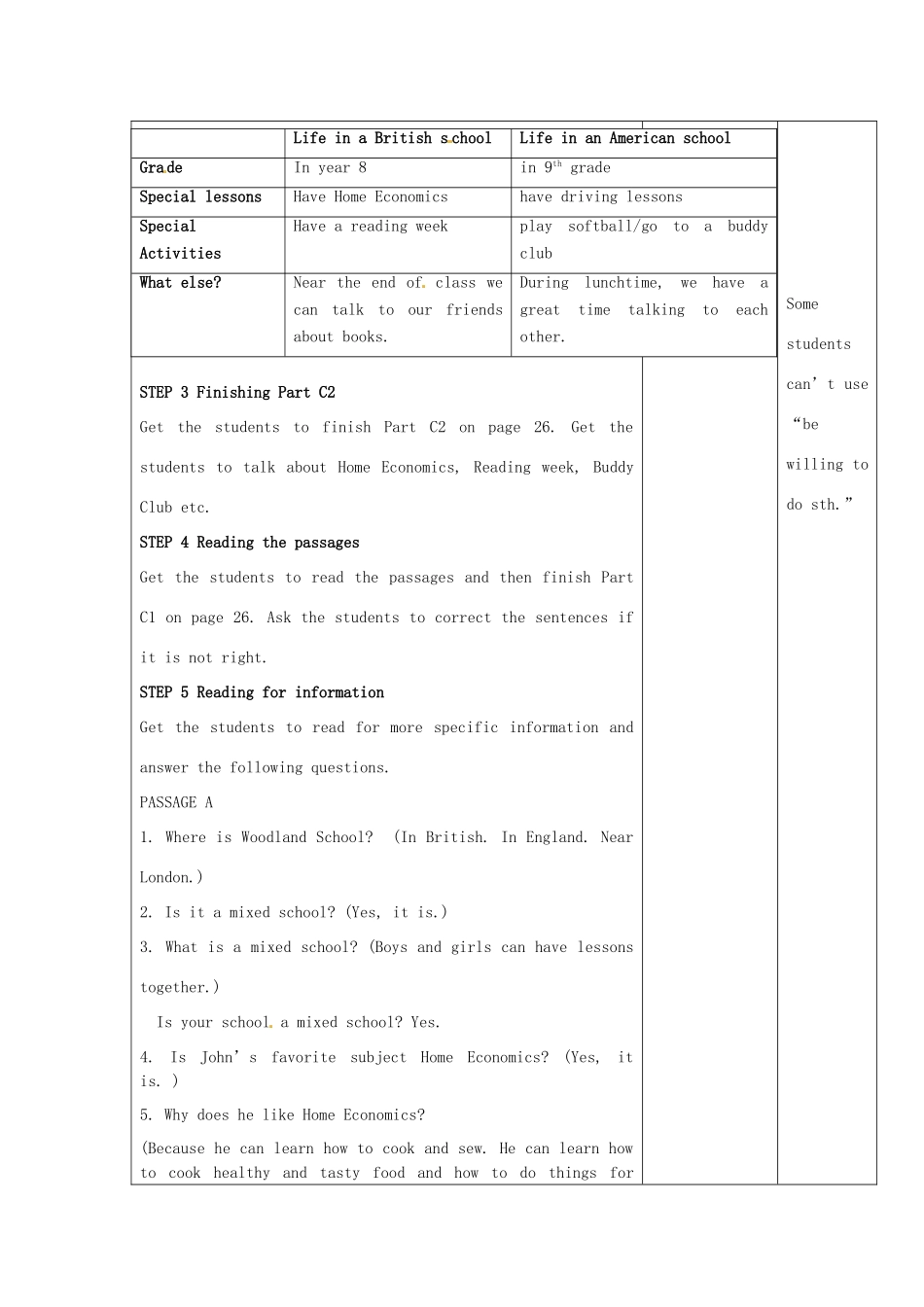 江苏省宿迁市宿豫区关庙初级中学八年级英语上册 Unit 2 School life（第二课时）教案 牛津版_第2页