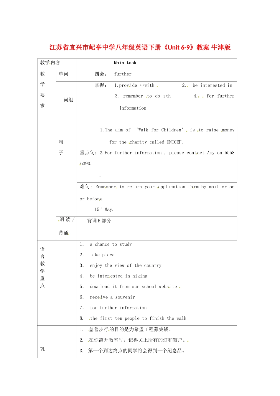 江苏省宜兴市屺亭中学八年级英语下册《Unit 6-9》教案 牛津版_第1页