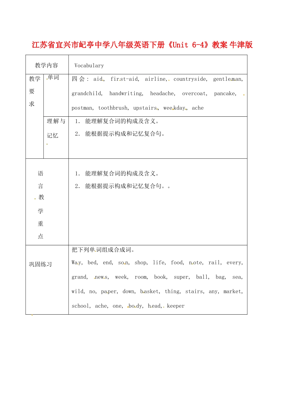 江苏省宜兴市屺亭中学八年级英语下册《Unit 6-4》教案 牛津版_第1页