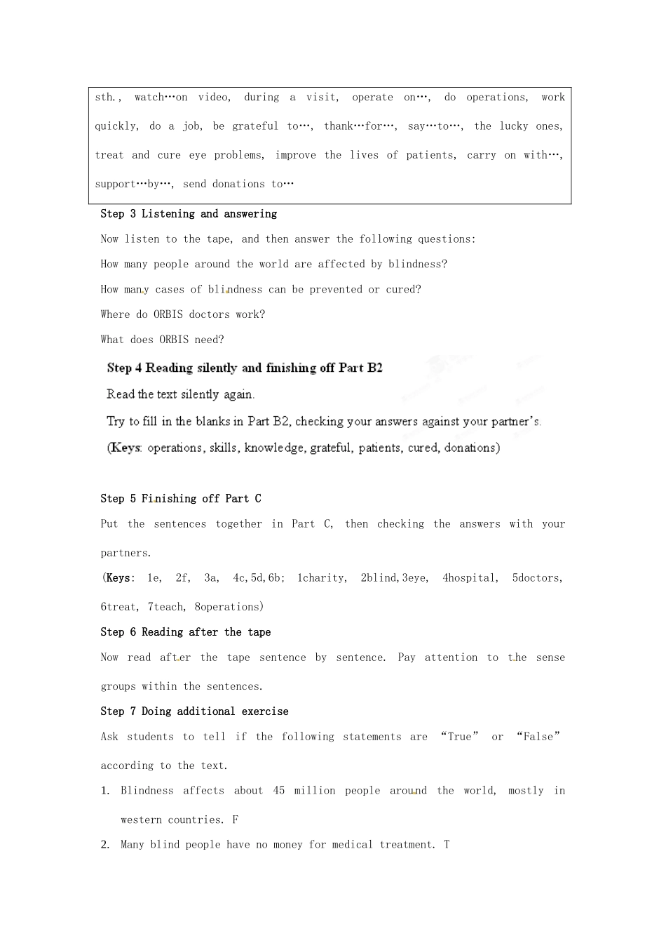 江苏省宜兴市屺亭中学八年级英语下册《Unit 5 International charities》Period 2 Reading I教案 牛津版_第2页