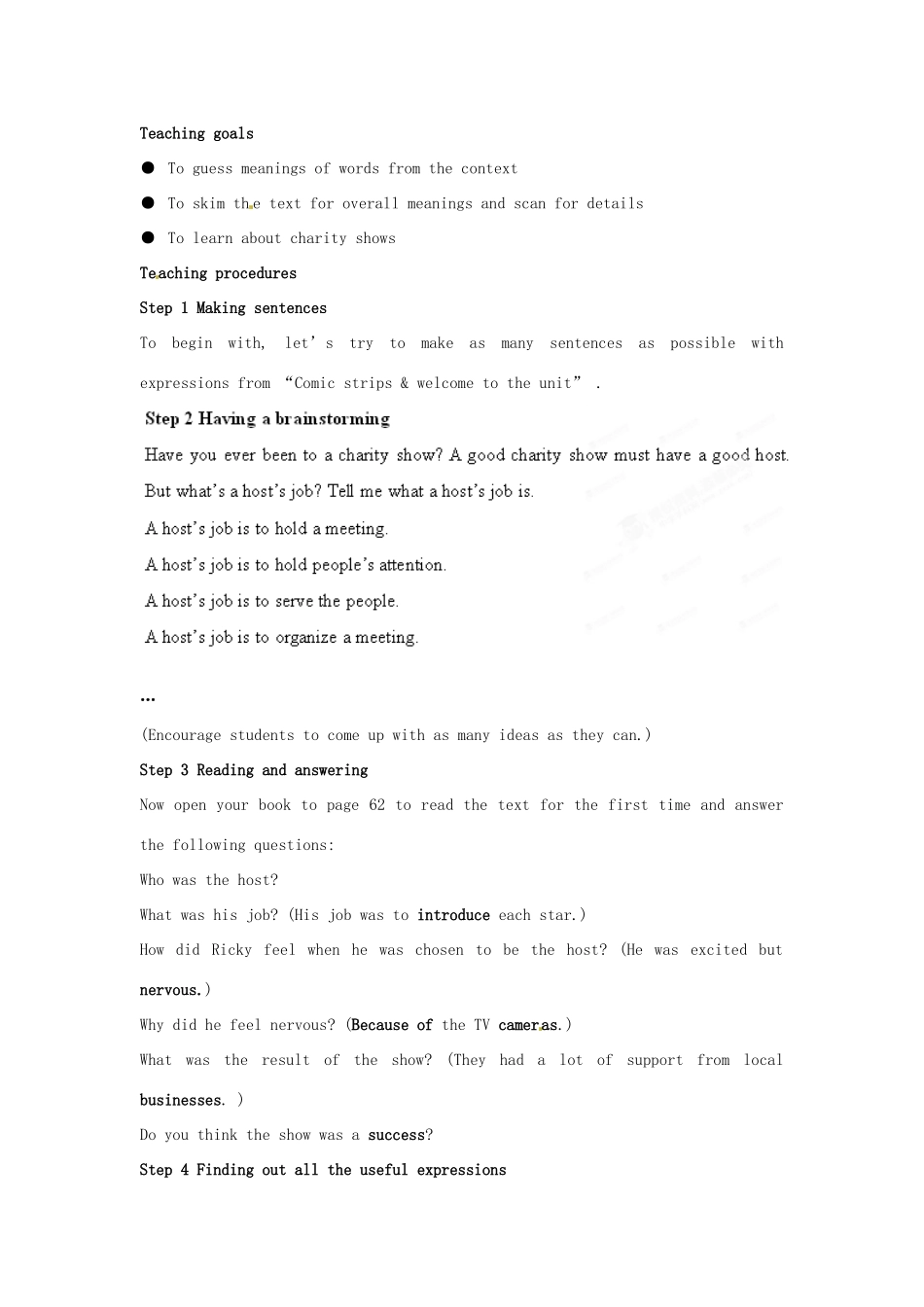 江苏省宜兴市屺亭中学八年级英语下册《Unit 4 A charity showl》Period 2 Reading（1）教案 牛津版_第2页