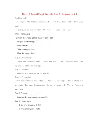 江苏省宜兴市屺亭中学八年级英语下册《Unit 2 Travelling》Periods 5 & 6  Grammar A & B教案 牛津版