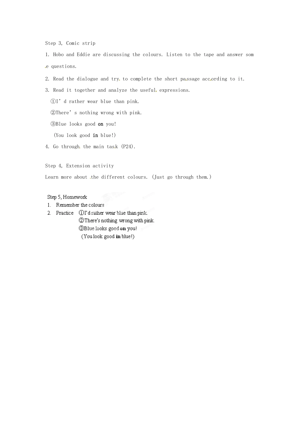 江苏省宜兴市屺亭中学九年级英语上册 9A《Unit 2 Colour》Period 1 Comic strip and W elcome to the unit教案 牛津版_第2页