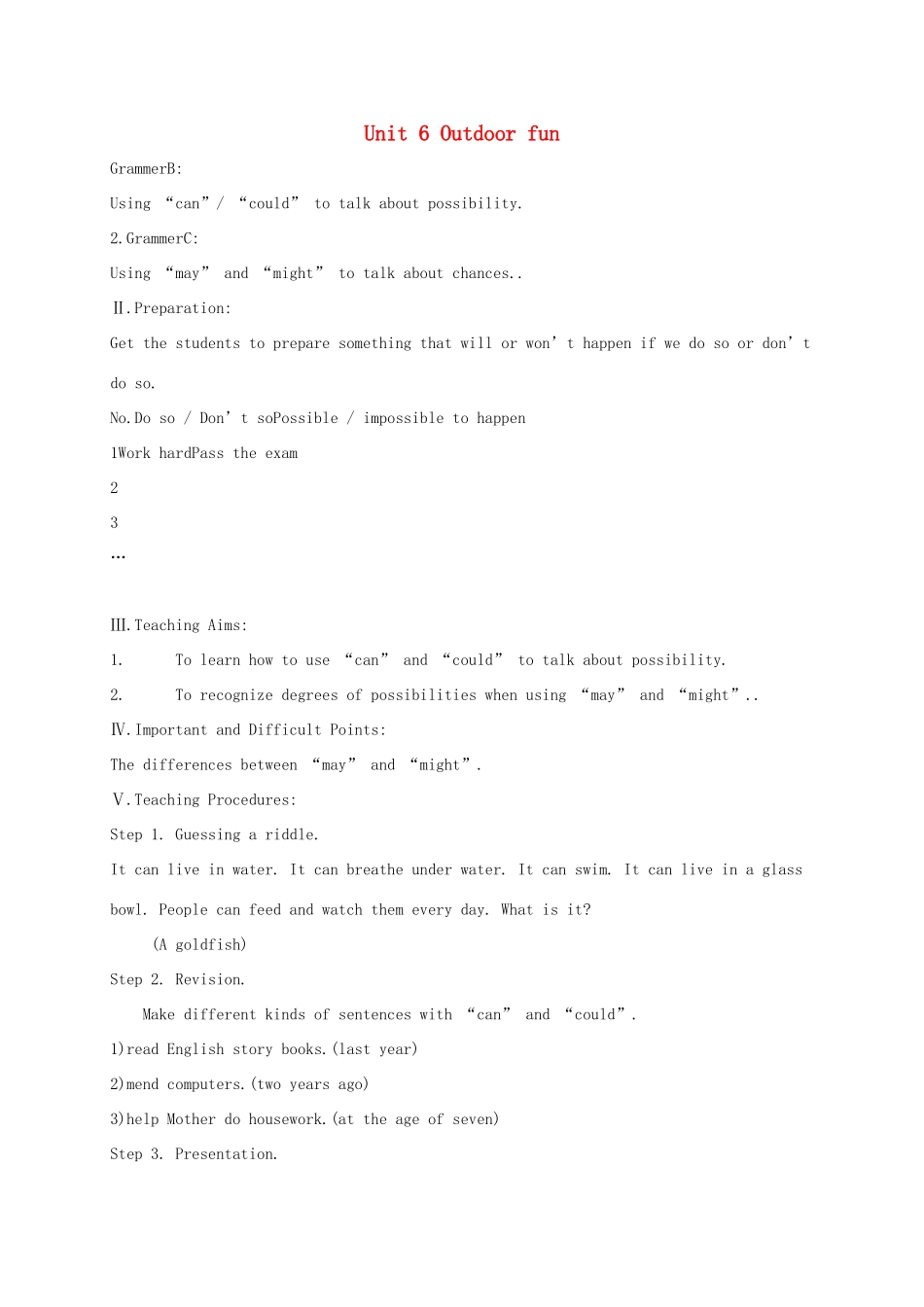江苏省太仓市七年级英语下册 Unit 6 Outdoor fun Grammer B教案 （新版）牛津版-（新版）牛津版初中七年级下册英语教案_第1页
