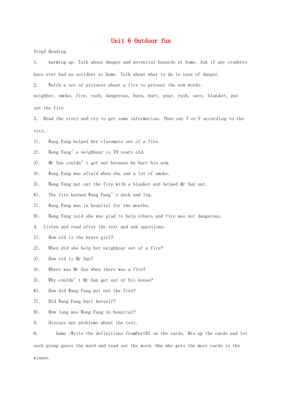 江苏省太仓市七年级英语下册 Unit 6 Outdoor fun Reading教案 （新版）牛津版-（新版）牛津版初中七年级下册英语教案_第1页