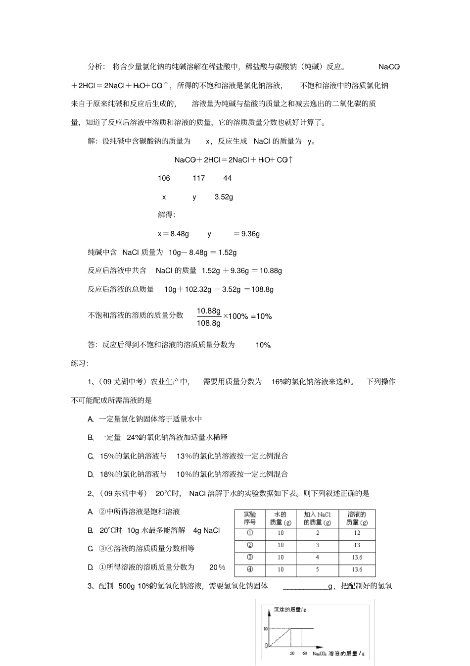 2012年备战年中考化学专题解析-溶质的质量分数_第3页