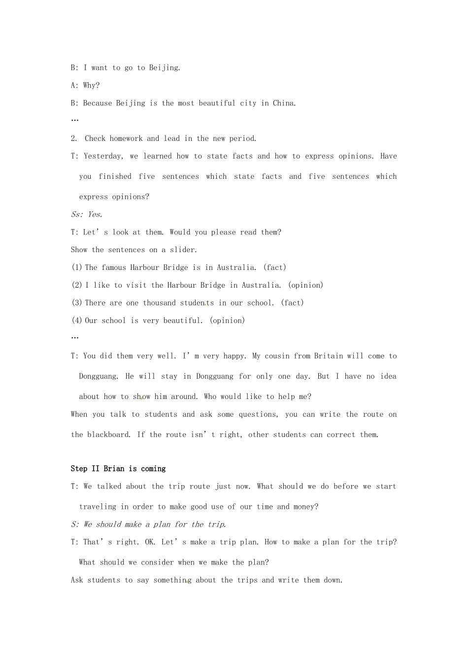 江苏省大丰市万盈二中八年级英语上册 Unit 3 A day out-Period 9 Main Task 教案 牛津版_第2页