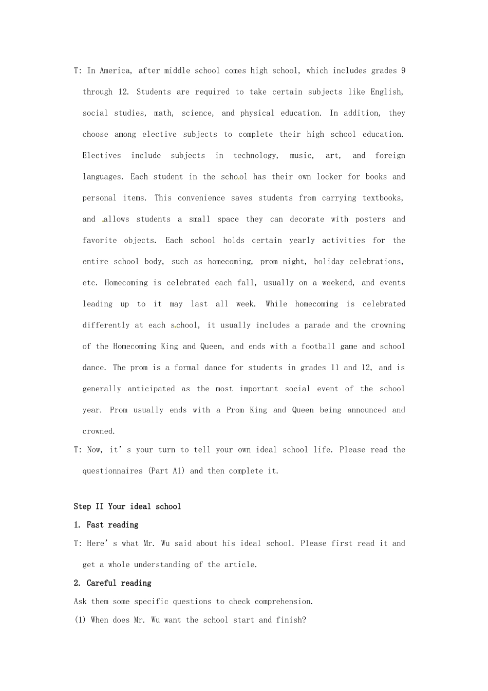 江苏省大丰市万盈二中八年级英语上册 Unit 2 School life-Period 9 Main task ＆ Checkout 教案 牛津版_第2页