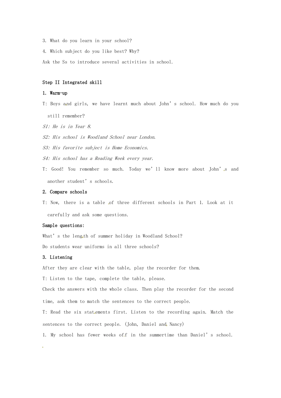江苏省大丰市万盈二中八年级英语上册 Unit 2 School life-Period 8 Integrated skills and Pronunciation 教案 牛津版_第2页