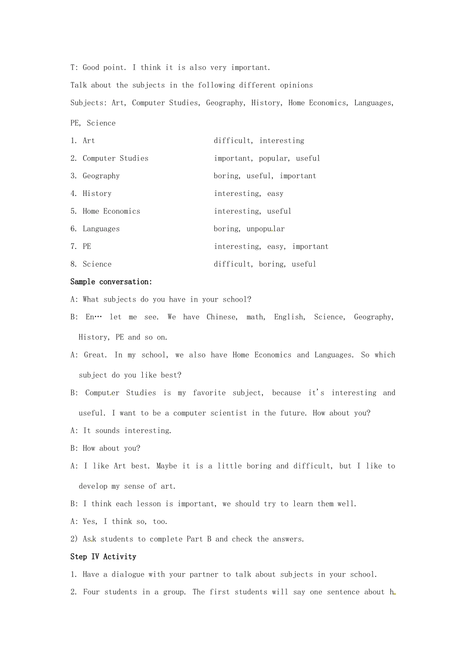 江苏省大丰市万盈二中八年级英语上册 Unit 2 School life-Period 4 Part B & Vocabulary 教案 牛津版_第3页