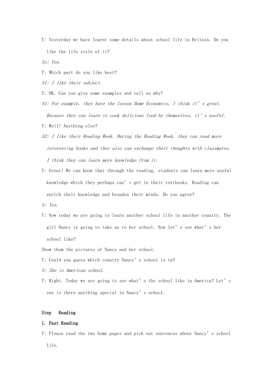 江苏省大丰市万盈二中八年级英语上册 Unit 2 School life-Period 3 Reading (II) 教案 牛津版_第2页