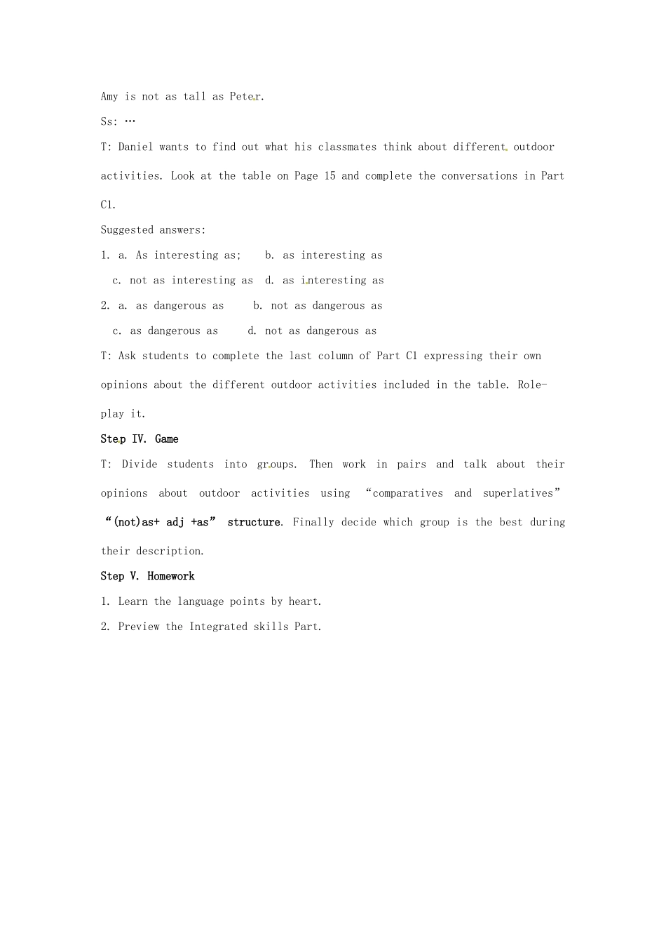 江苏省大丰市万盈二中八年级英语上册 Unit 1 Friends-The fifth period  Grammar III 教案 牛津版_第2页