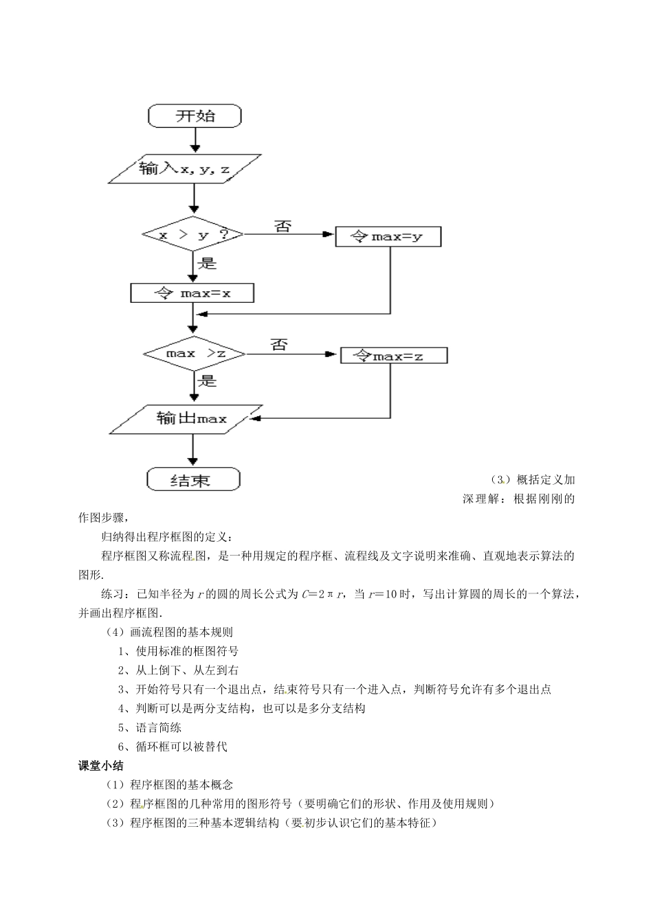 高中数学 第一章 算法初步 1.1 算法与程序框图 1.1.1 程序框图教案 新人教B版必修3-新人教B版高一必修3数学教案_第3页