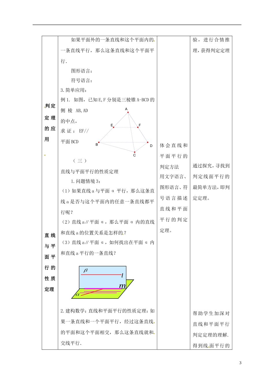 高中数学 第一章 立体几何初步 1.2.3 直线与平面平行教案 苏教版必修2-苏教版高二必修2数学教案_第3页