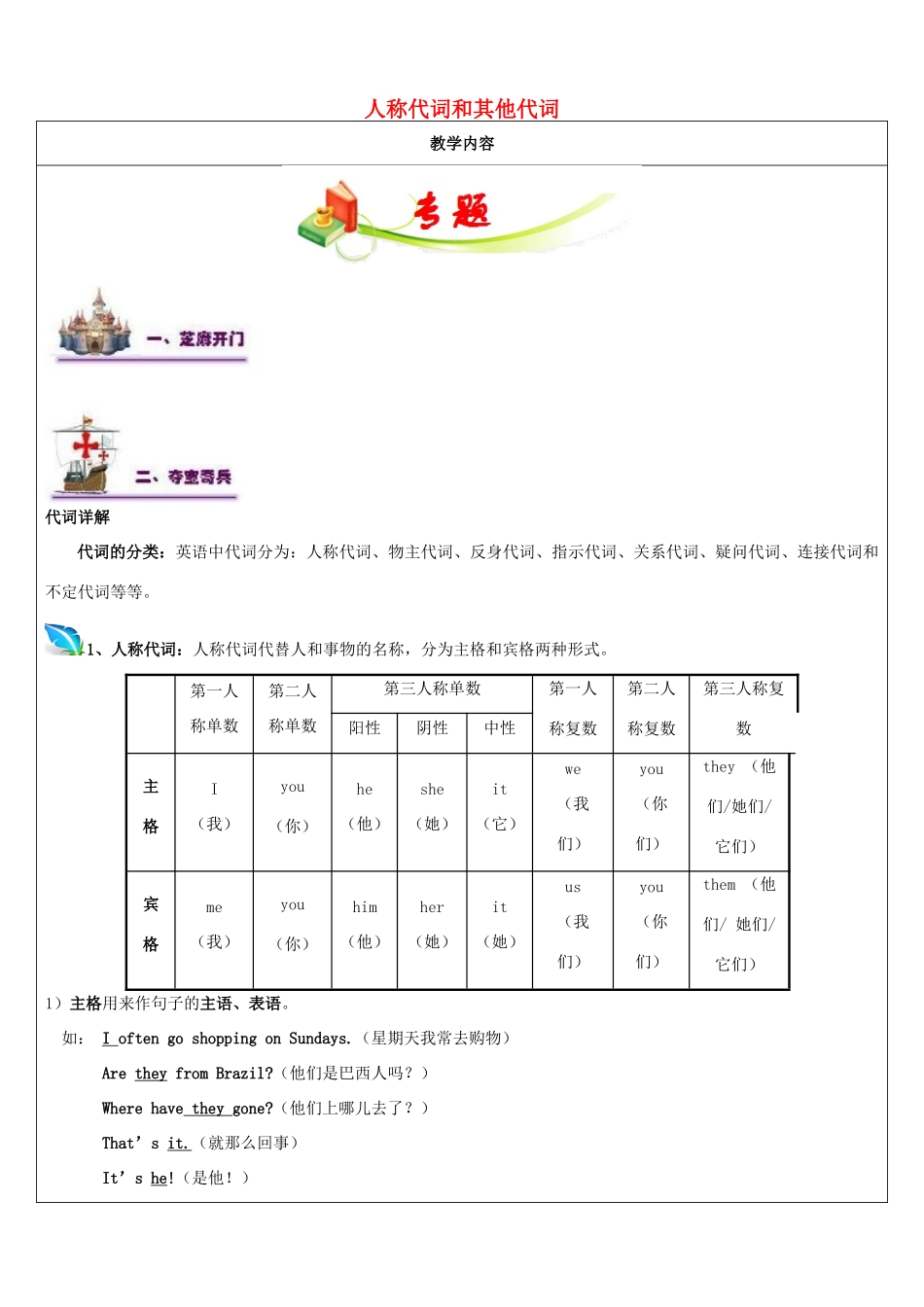 江苏省南通市七年级英语下册 教师辅导讲义 人称代词、反身代词 牛津版-牛津版初中七年级下册英语教案_第1页