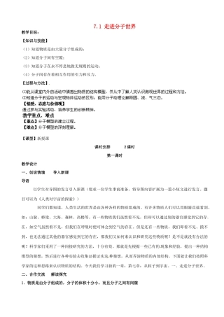 江苏省南京市长城中学八年级物理下册《7.1 走进分子世界》教案 苏科版