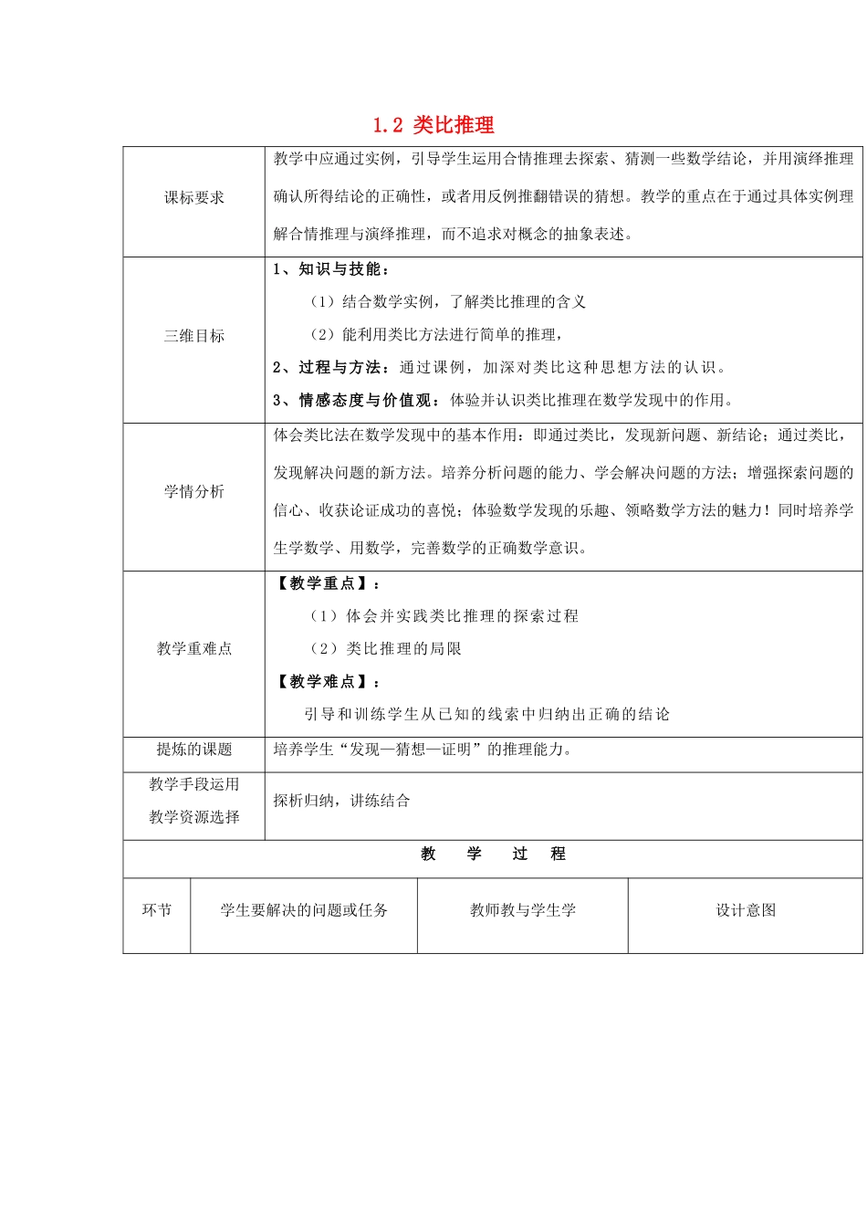高中数学 第一章 推理与证明 1.1 归纳与类比 1.1.2 类比推理教案 北师大版选修2-2-北师大版高二选修2-2数学教案_第1页