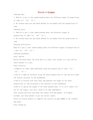 江苏省仪征市谢集中学七年级英语上册 unit4 Period 4 Grammar教案 人教新目标版