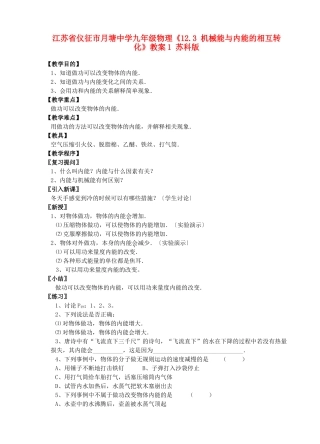 江苏省仪征市月塘中学九年级物理《12.3 机械能与内能的相互转化》教案1 苏科版