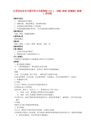 江苏省仪征市月塘中学九年级物理《12.1  动能 势能 机械能》教案1 苏科版