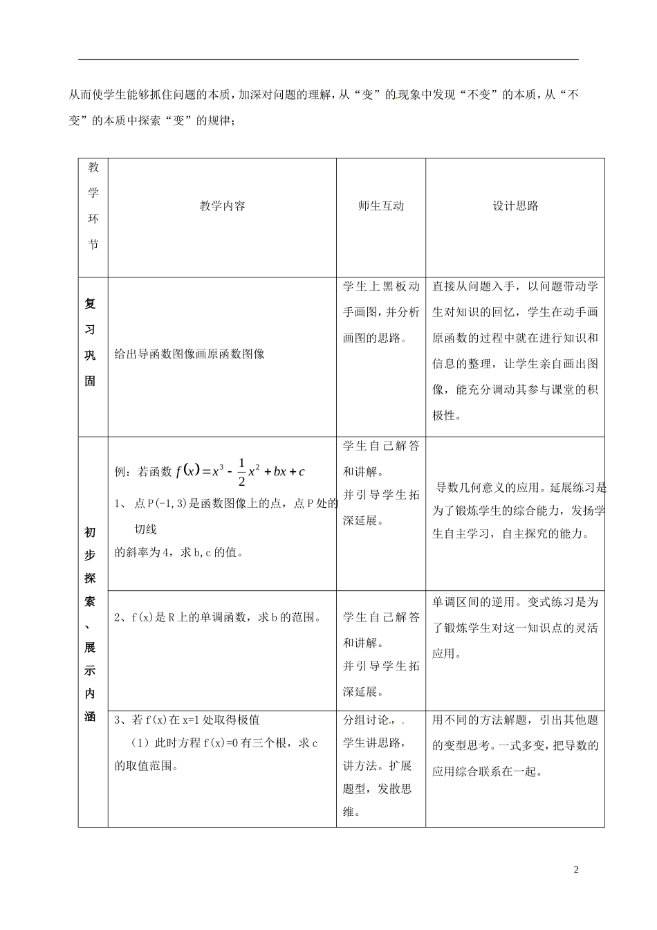 高中数学 第一章 导数及其应用 导数的应用教学设计 新人教A版选修2-2-新人教A版高二选修2-2数学教案_第2页