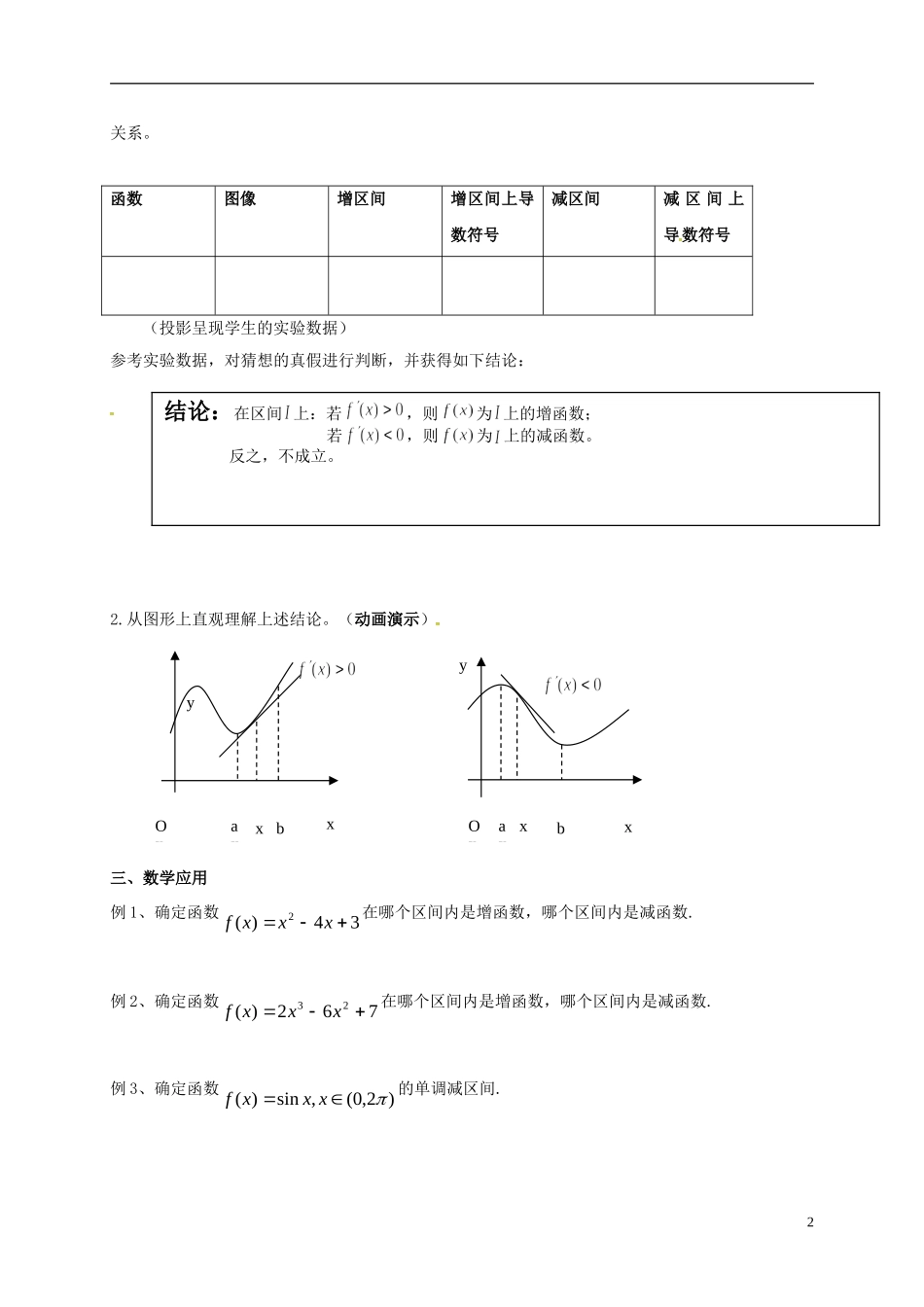 高中数学 第一章 导数及其应用 1.3.1 导数在研究函数中的应用—单调性（1）教案 苏教版选修2-2-苏教版高二选修2-2数学教案_第2页