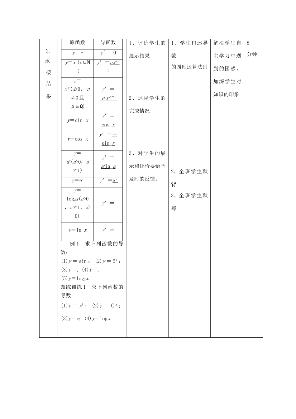 高中数学 第一章 导数及其应用 1.3 常数与幂函数的导数导数公式表（1）教案 新人教B版选修2-2-新人教B版高二选修2-2数学教案_第2页