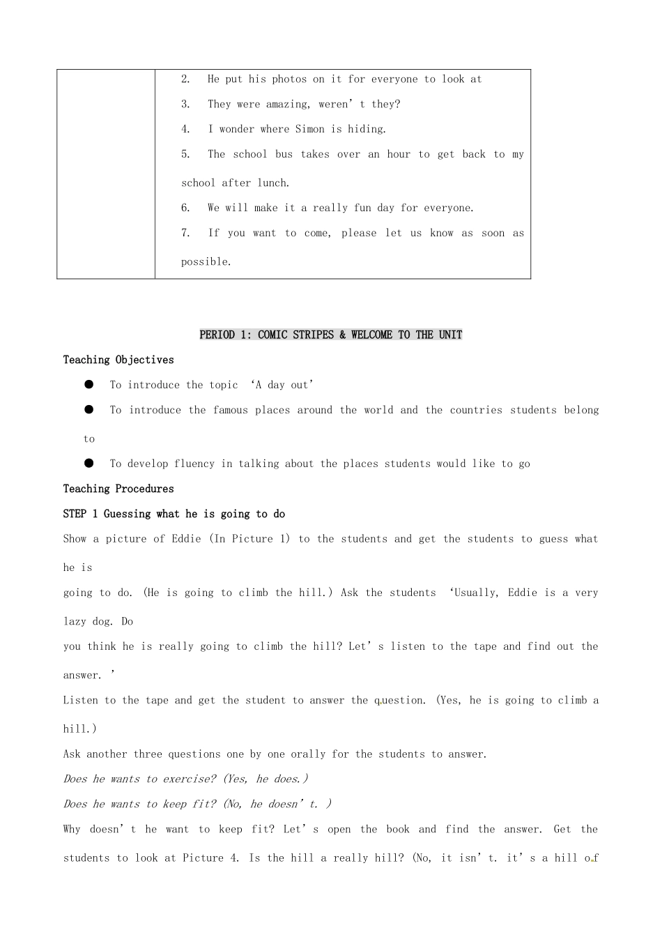 江苏省东台市唐洋镇中学八年级英语上册《Unit 3 A day out Welcome to the unit& comic strip》教案 牛津版_第2页