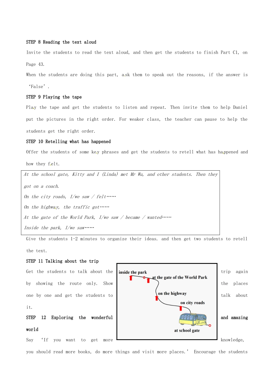 江苏省东台市唐洋镇中学八年级英语上册《Unit 3 A day out Reading 1》教案 牛津版_第3页