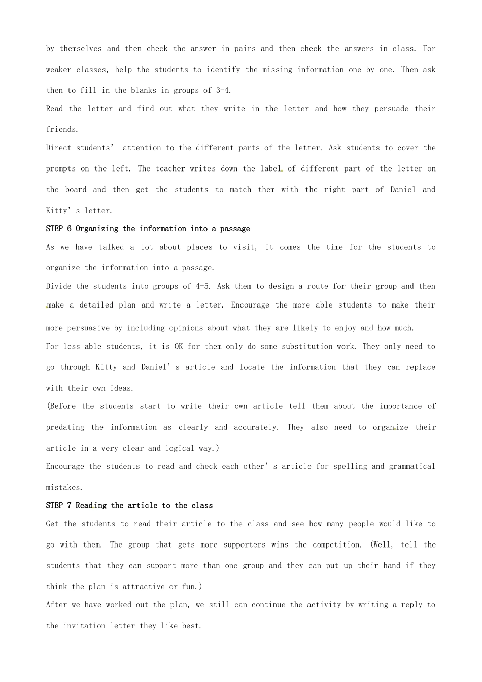 江苏省东台市唐洋镇中学八年级英语上册《Unit 3 A day out Main task》教案 牛津版_第3页