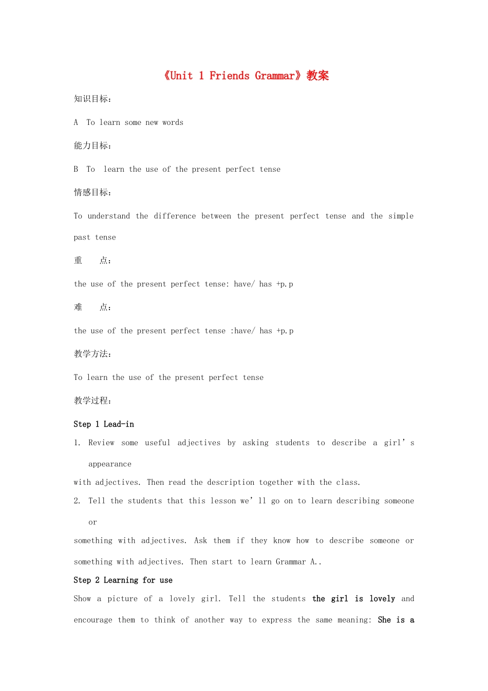 江苏省东台市唐洋镇中学八年级英语上册《Unit 1 Friends Grammar》教案 牛津版_第1页