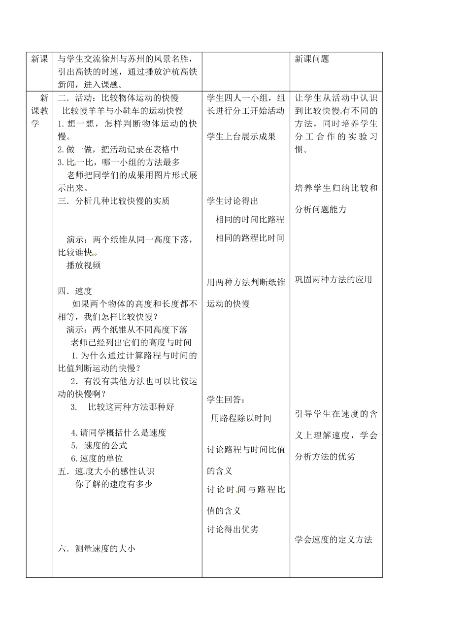 江苏省东台市唐洋镇中学八年级物理上册《5.2 速度》教案2 苏科版_第2页