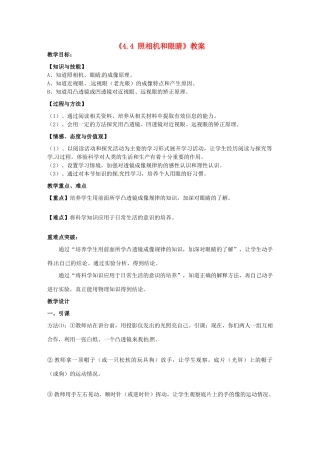 江苏省东台市唐洋镇中学八年级物理上册《4.4 照相机和眼睛》教案 苏科版