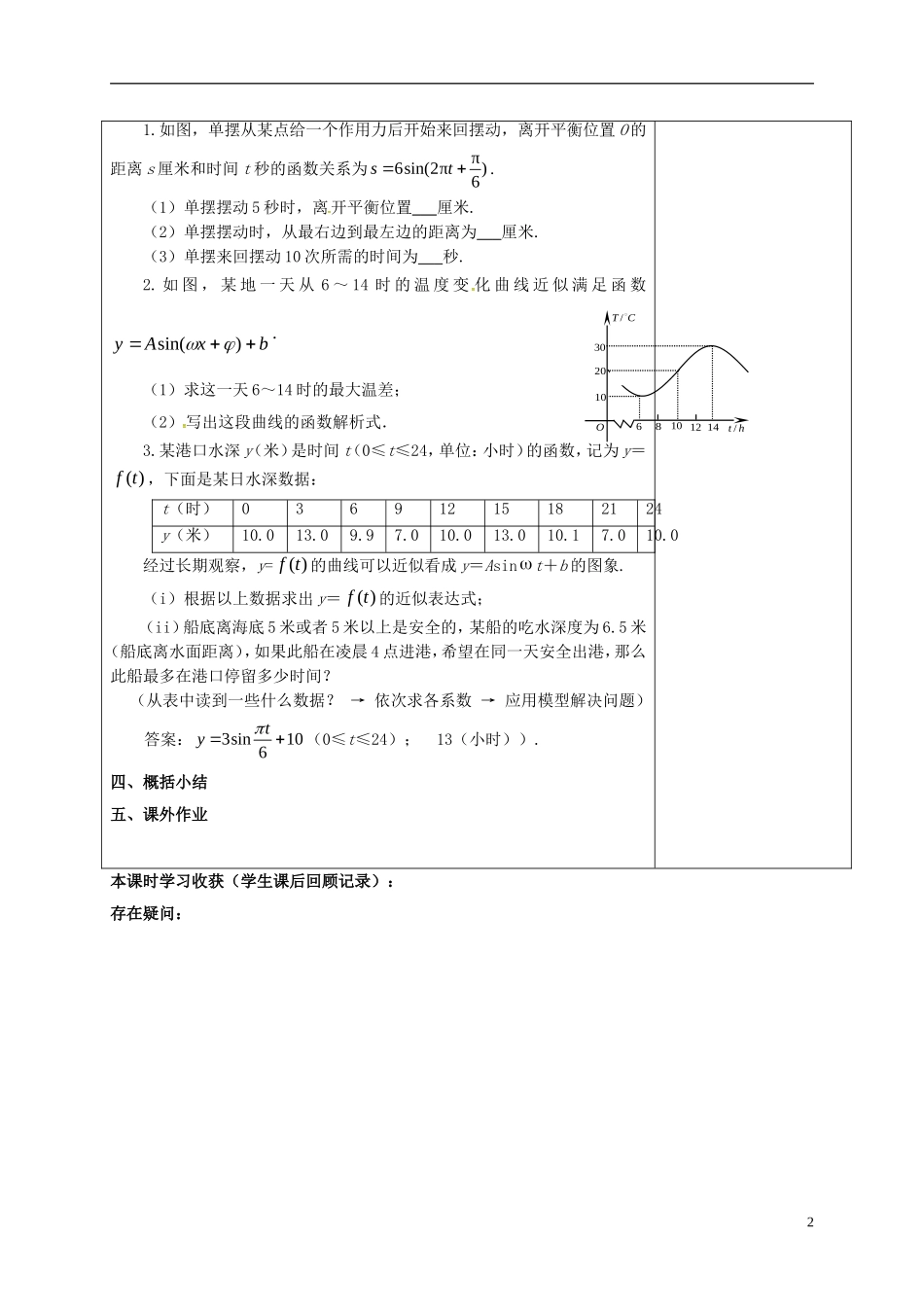 高中数学 第一章 三角函数 1.6 三角函数的应用（2）教案 新人教A版必修4-新人教A版高一必修4数学教案_第2页