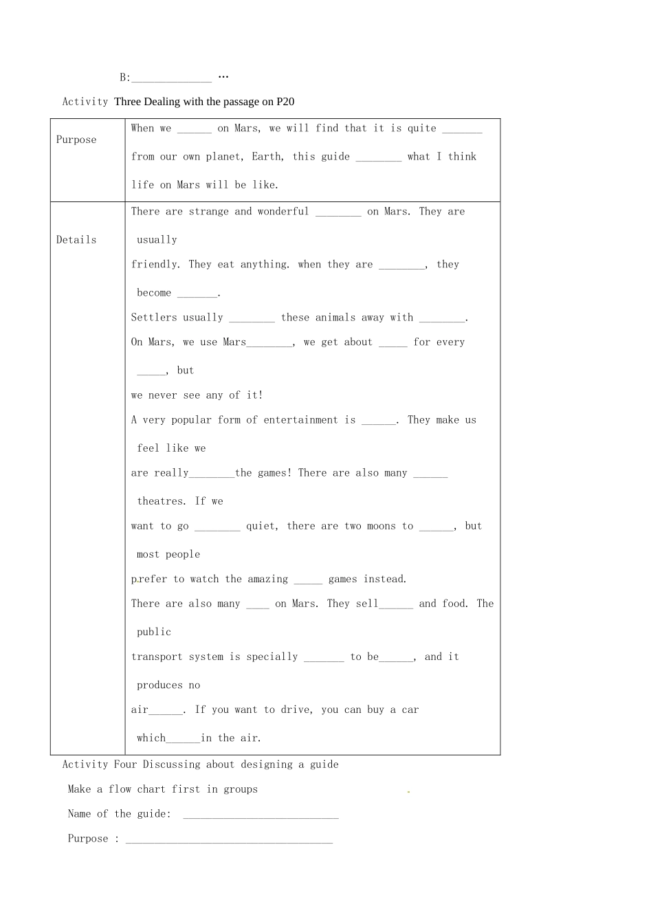 江苏省东台市唐洋镇中学九年级英语下册《Unit 1 Living on Mars（第7课时）Main task》学案（无答案） 牛津版_第2页