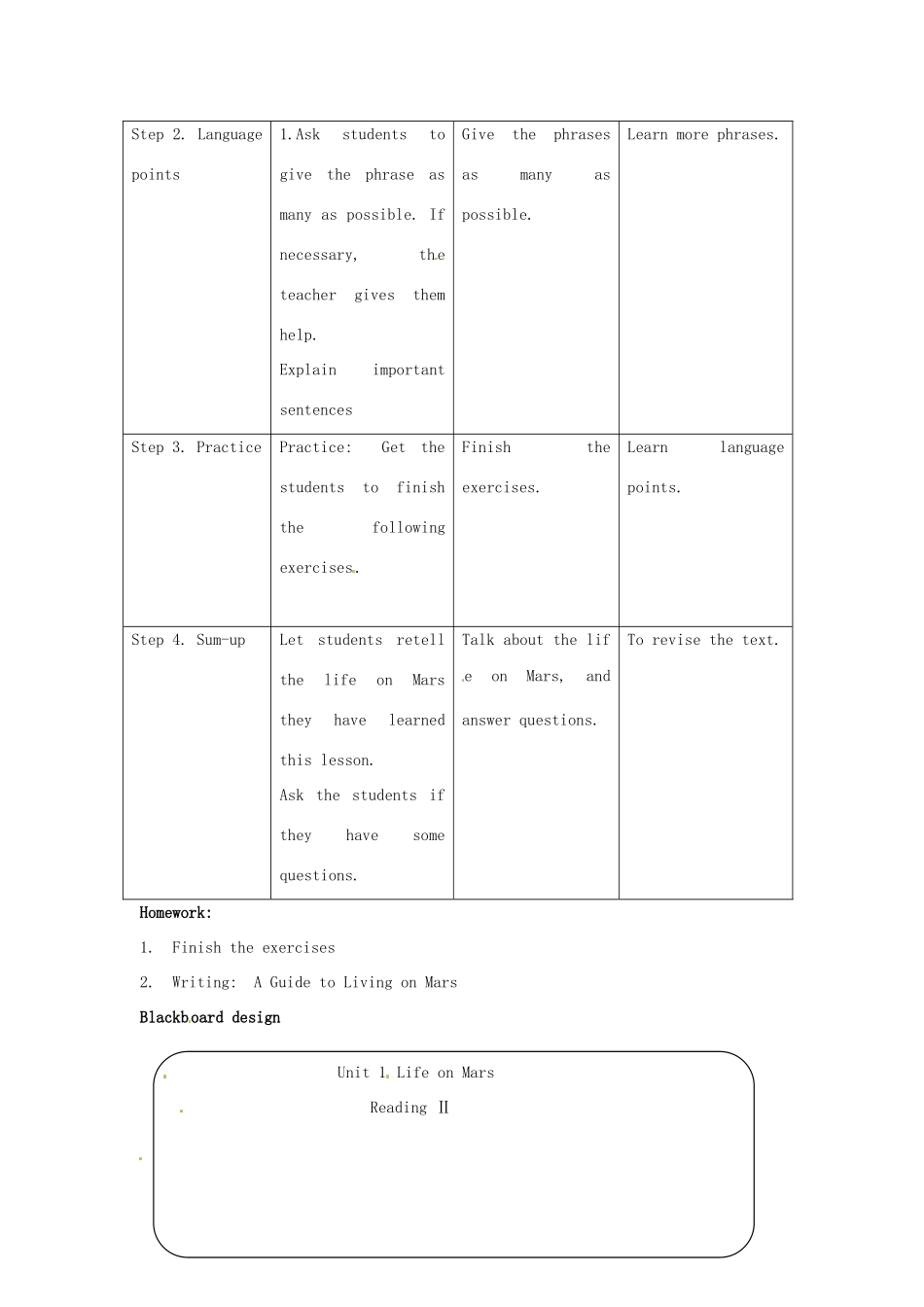 江苏省东台市唐洋镇中学九年级英语下册《Unit 1 Living on Mars Reading 2》教案 牛津版_第2页