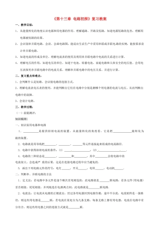 江苏省东台市唐洋镇中学九年级物理上册《第十三章 电路初探》复习教案 苏科版