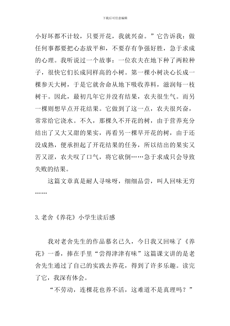 老舍《养花》小学生读后感_第3页