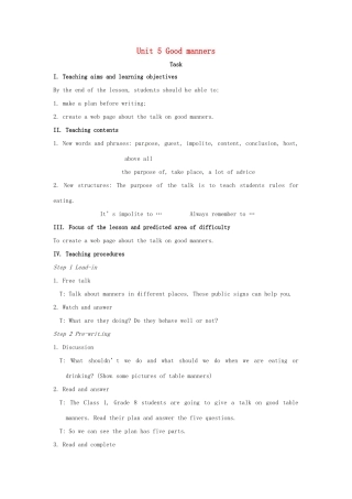 校八年级英语下册 Unit 5 Good manners Task教案 （新版）牛津版-（新版）牛津版初中八年级下册英语教案