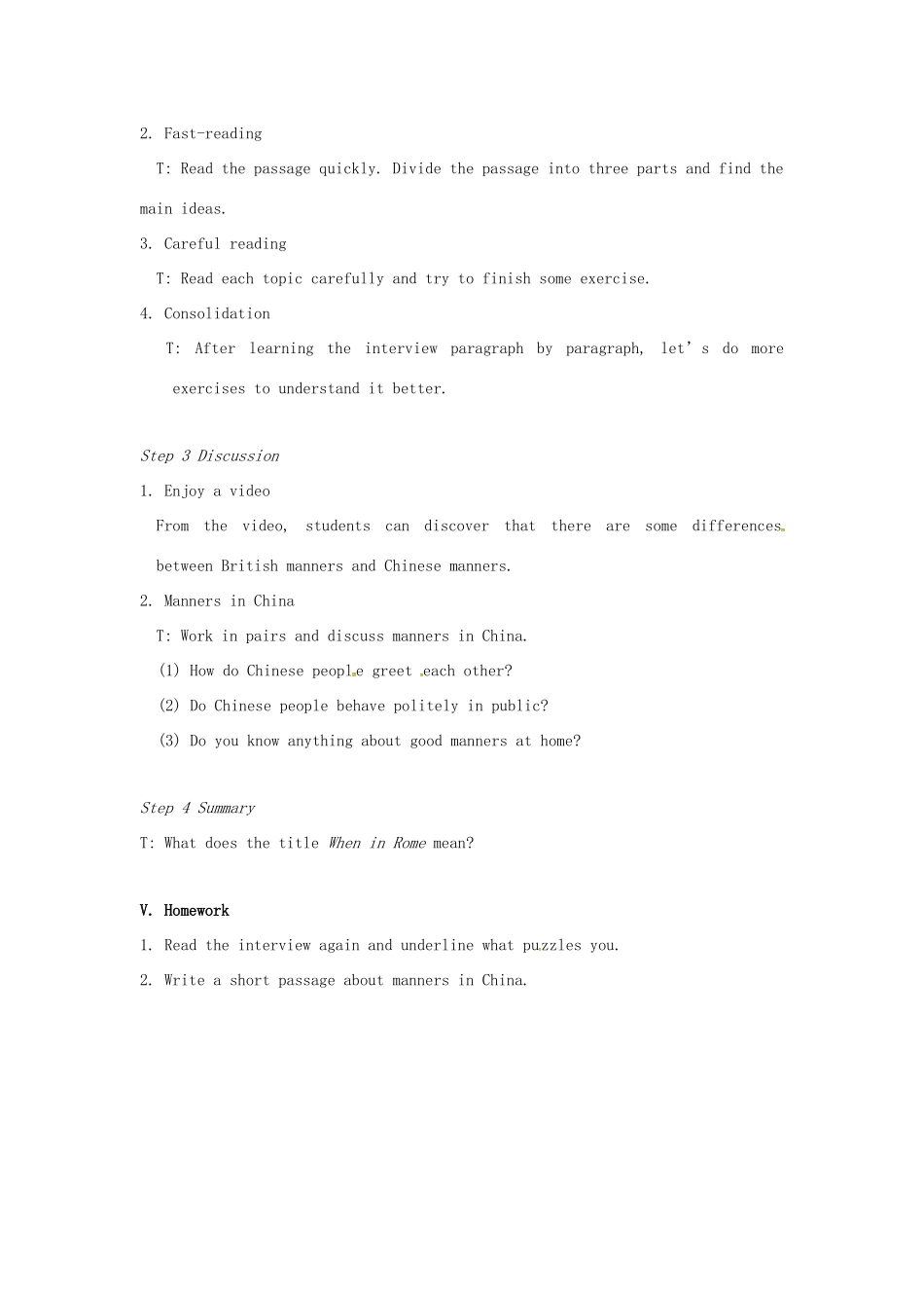 校八年级英语下册 Unit 5 Good manners Reading（I）教案 （新版）牛津版-（新版）牛津版初中八年级下册英语教案_第2页