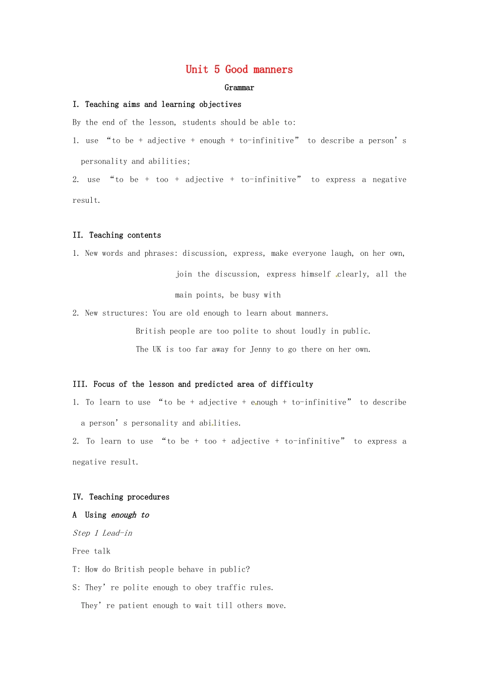 校八年级英语下册 Unit 5 Good manners Grammar教案 （新版）牛津版-（新版）牛津版初中八年级下册英语教案_第1页