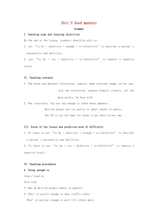 校八年级英语下册 Unit 5 Good manners Grammar教案 （新版）牛津版-（新版）牛津版初中八年级下册英语教案