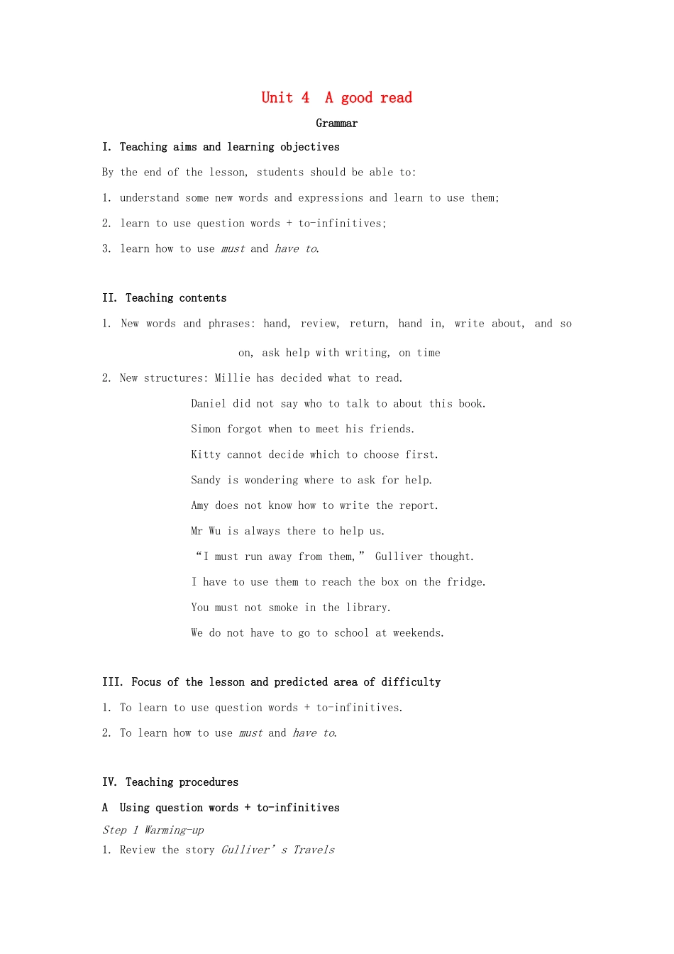 校八年级英语下册 Unit 4 A good read Grammar教案 （新版）牛津版-（新版）牛津版初中八年级下册英语教案_第1页