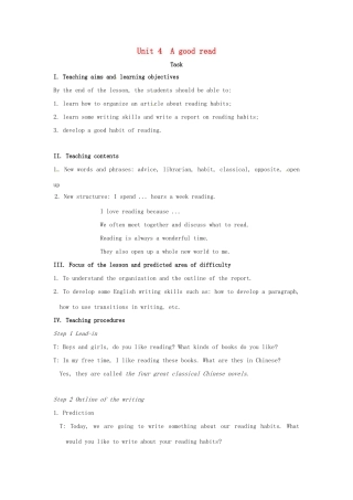 校八年级英语下册 Unit 4 A good read Task教案 （新版）牛津版-（新版）牛津版初中八年级下册英语教案
