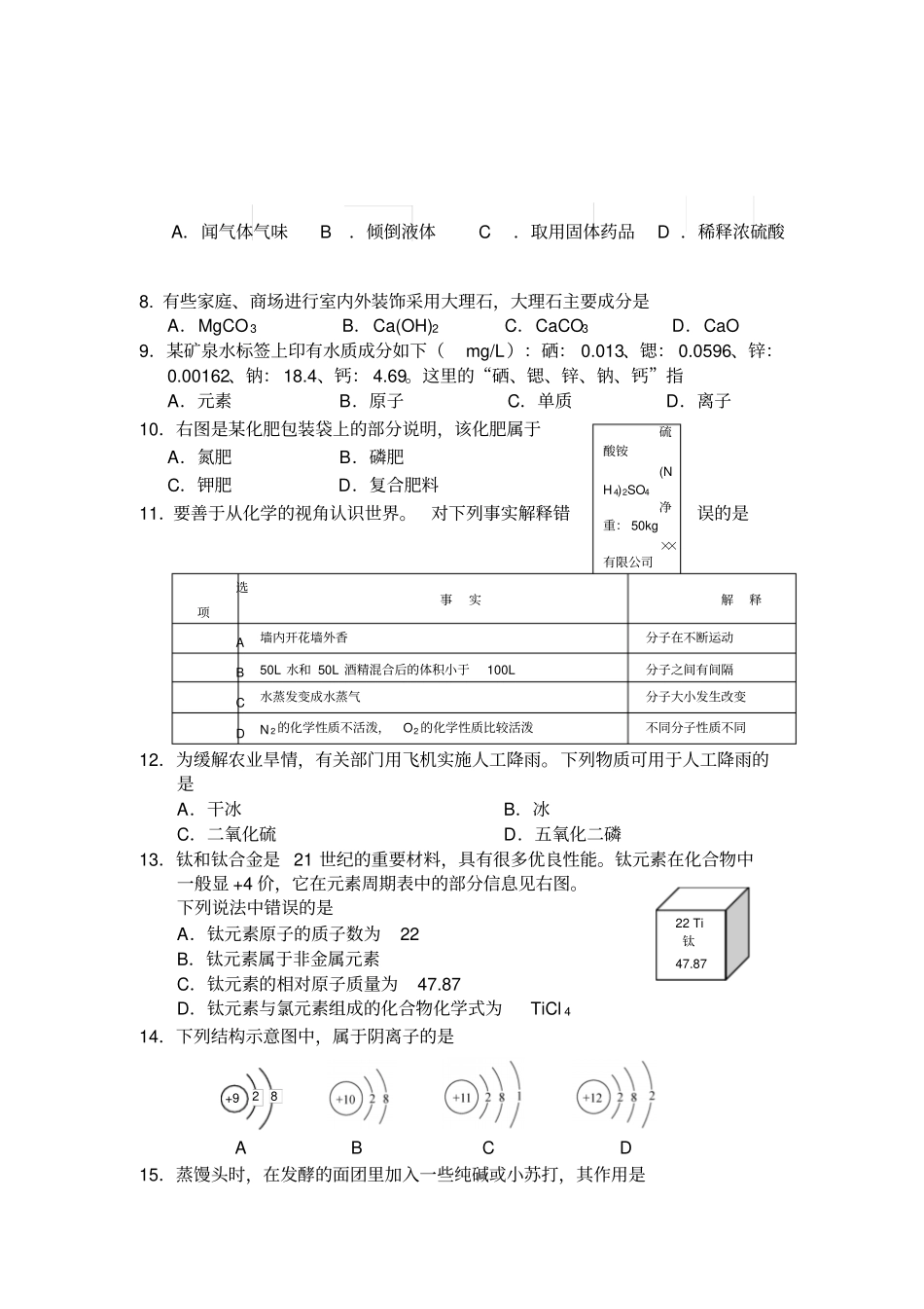 2012年黑龙哈尔滨中考化学试题及答案_第2页