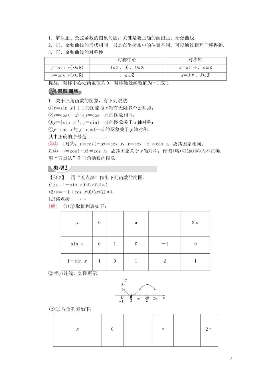 高中数学 第5章 三角函数 5.4.1 正弦函数、余弦函数的图象讲义 新人教A版必修第一册-新人教A版高一第一册数学教案_第3页