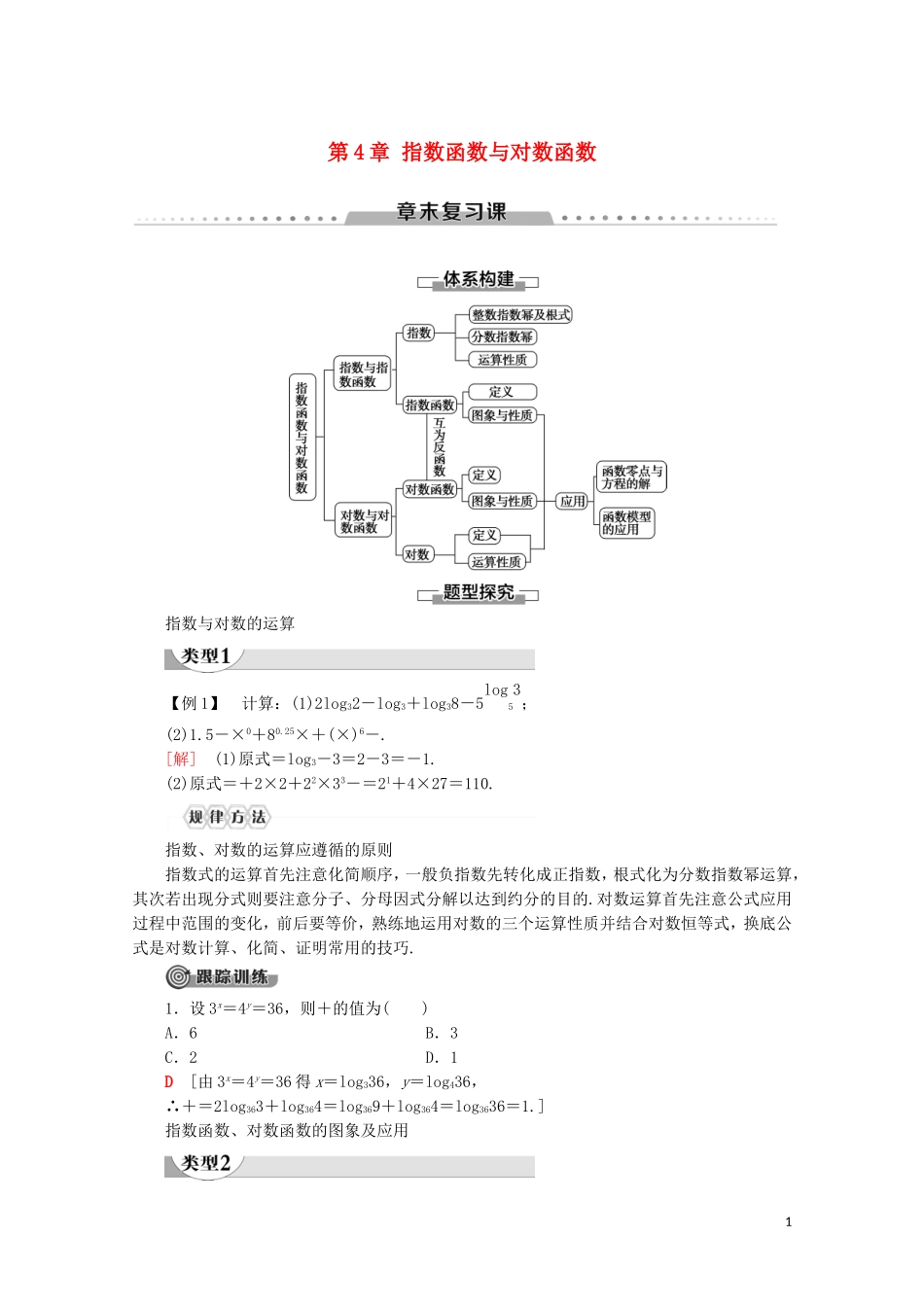 高中数学 第4章 指数函数与对数函数章末复习课讲义 新人教A版必修第一册-新人教A版高一第一册数学教案_第1页
