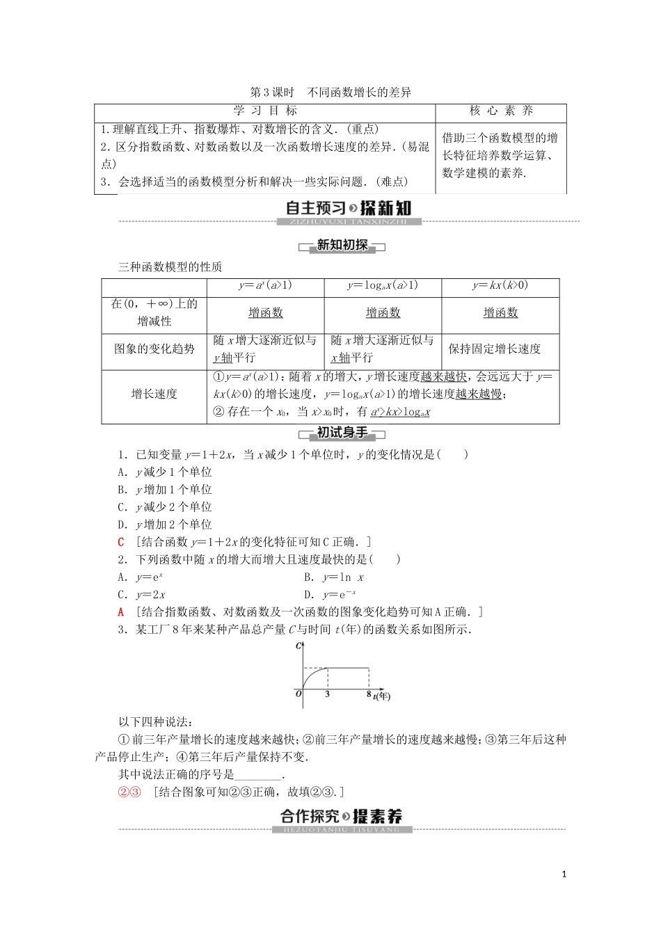 高中数学 第4章 指数函数与对数函数 4.4 对数函数（第3课时）不同函数增长的差异讲义 新人教A版必修第一册-新人教A版高一第一册数学教案_第1页