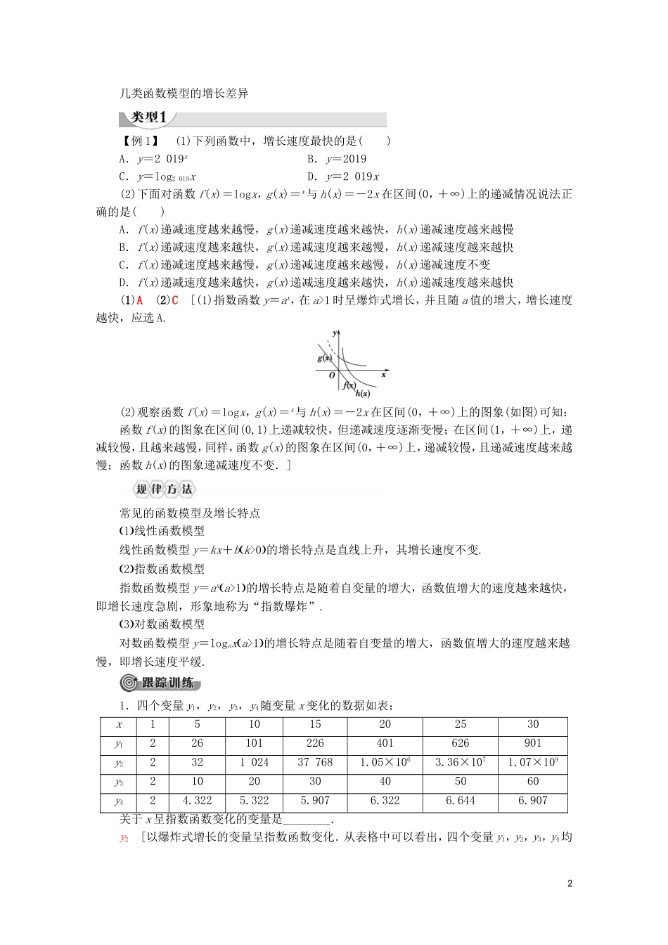 高中数学 第4章 指数函数与对数函数 4.4 对数函数（第3课时）不同函数增长的差异讲义 新人教A版必修第一册-新人教A版高一第一册数学教案_第2页