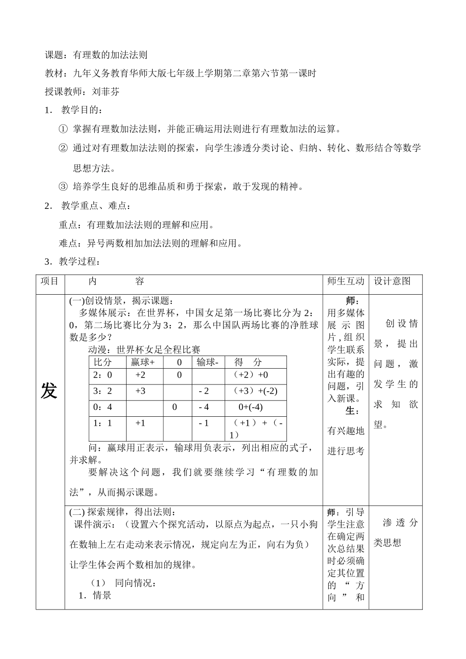 有理数加法教案－福建－安溪恒兴中学－刘菲芬_第1页